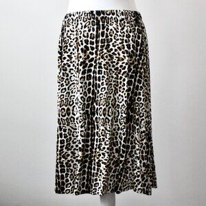 Life Style Cotton White Black Jaguar Print Midi Elastic Skirt Large